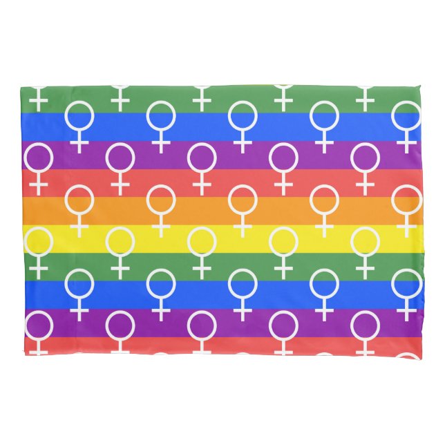 Female Symbol Rainbow Pattern Pillow Case (Front-Left)