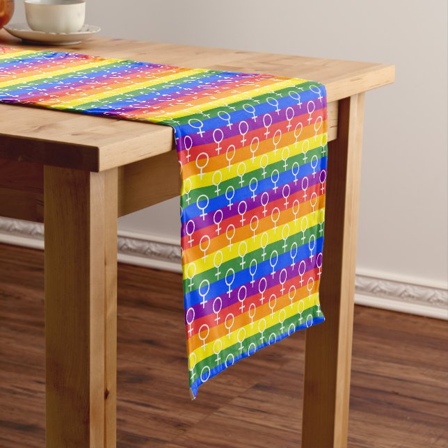 Female Symbol Rainbow Pattern Short Table Runner (In Situ)