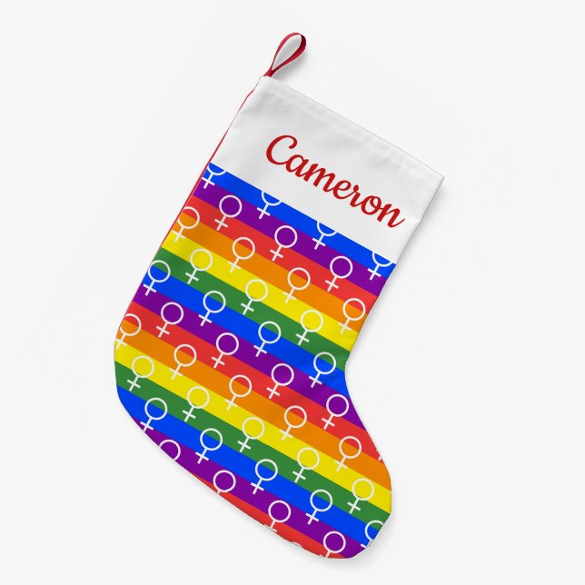 Female Symbol Rainbow Pattern Small Christmas Stocking (Front (Hanging))