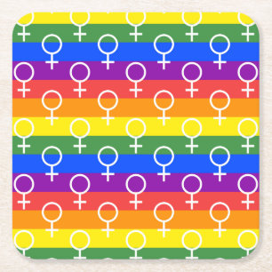Female Symbol Rainbow Pattern Square Paper Coaster