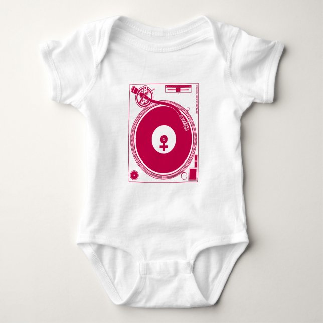Female Symbol Turntable Deck - DJ Disc Jockey Baby Bodysuit (Front)