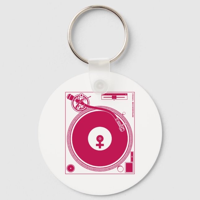 Female Symbol Turntable Deck - DJ Disc Jockey Keychain (Front)