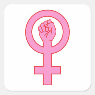 Female symbol with hand square sticker