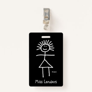 Female Teacher Chalk Stick Figure with Name Tag Badge