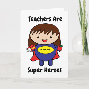 Female Teacher Super Hero Kawaii Personalize Card
