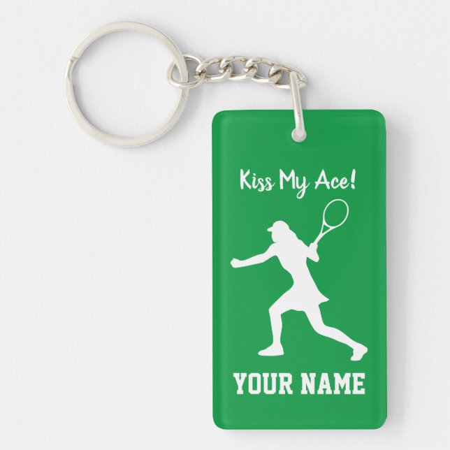 Female tennis player keychain with custom name (Front)