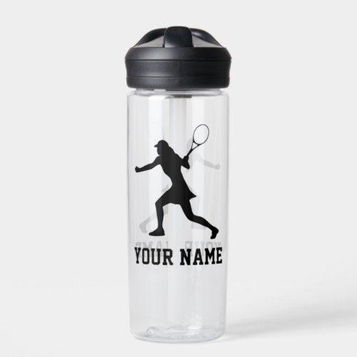 Female tennis player silhouette custom name pastic water bottle