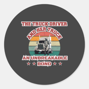 Female Trucker Strong Road Bond Pride Power Design Classic Round Sticker
