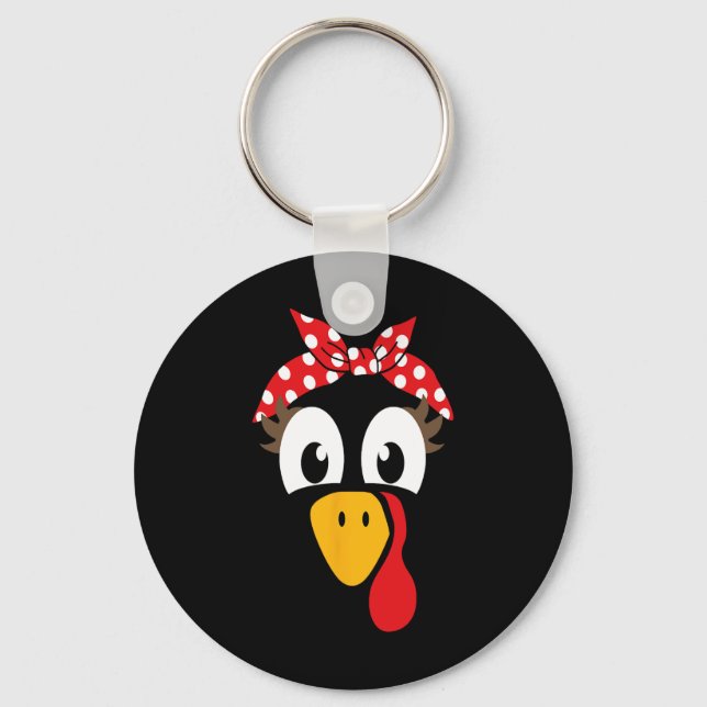 Female Turkey With Headbynd For Thanksgiving Girls Keychain (Front)