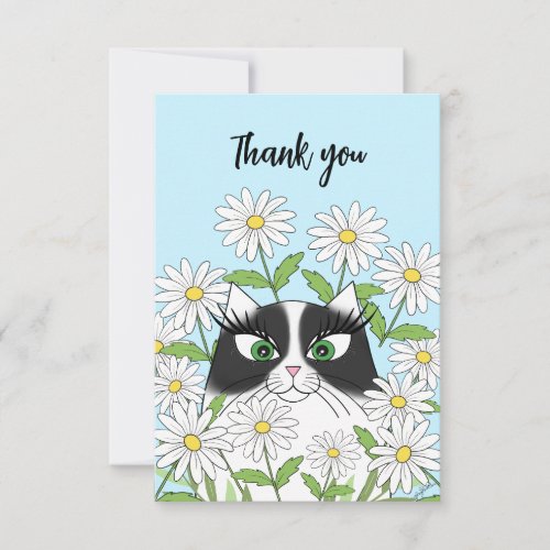 Female Tuxedo cat  Daisies Thank You Card