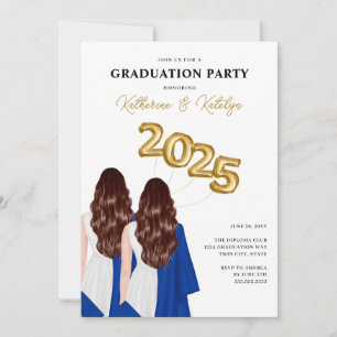 Female Twins Portrait Graduation Party Invitation