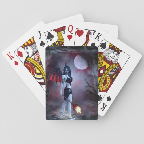 Female vampire demon playing cards