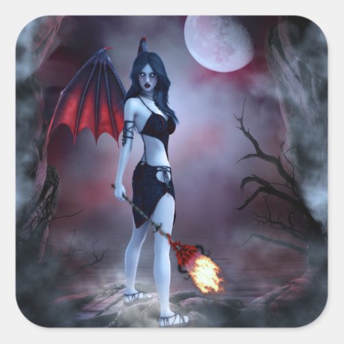 Female vampire demon square sticker