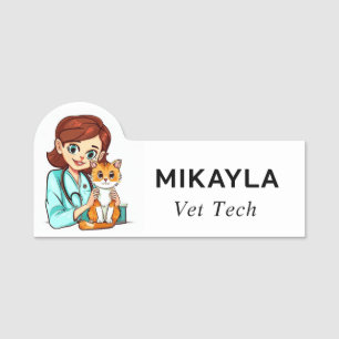 Female Vet and Cute Kitten Name Tag