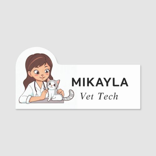 Female Vet and Cute Kitten Name Tag