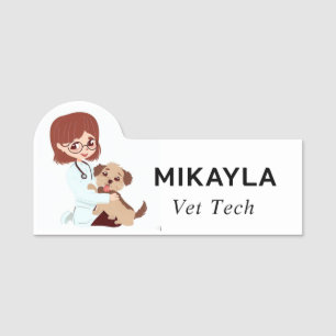 Female Vet and Cute Puppy Name Tag