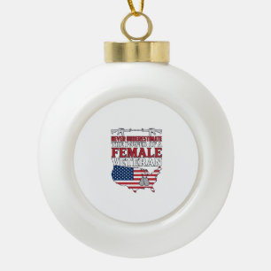 Female Veteran Power Patriotic Vintage Shirt Desig Ceramic Ball Christmas Ornament