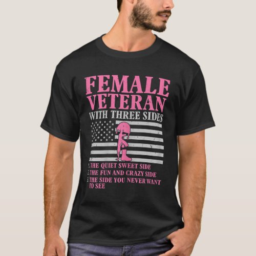Female Veteran with Three Sides Women Veteran Moth T_Shirt