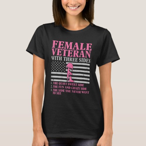 Female Veteran with Three Sides Women Veteran Moth T_Shirt