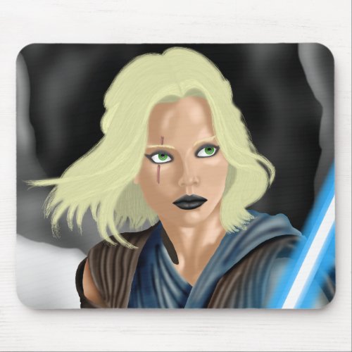 Female Warrior with Lightsaber Mouse Pad