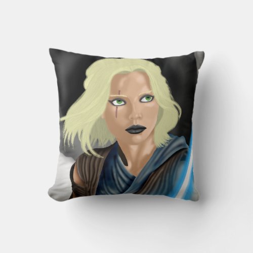 Female Warrior with Lightsaber Throw Pillow