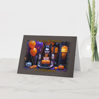 Female Werewolf Birthday on Halloween Card