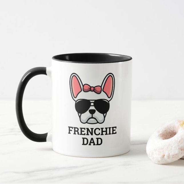 Female White French Bulldog Frenchie Dog Dad Mug (With Donut)