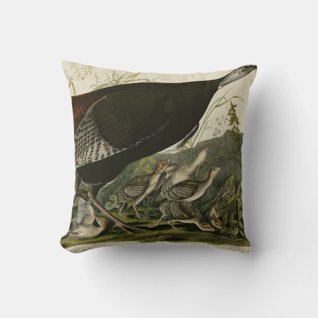 Female Wild Turkey from Audubon's Birds of America Throw Pillow (Front)