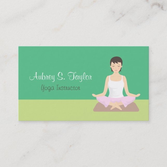 Female Yoga Instructor Green Business Cards (Front)