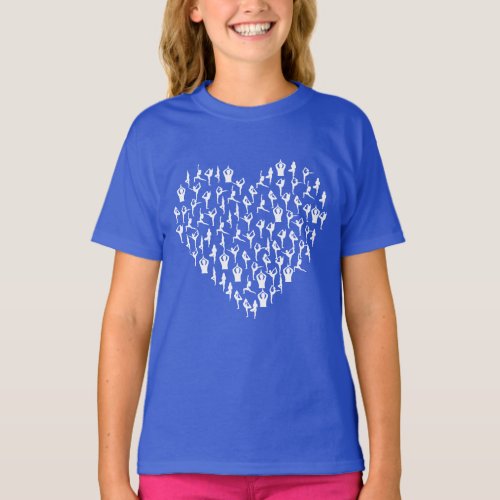  Female Yoga Poses Silhouettes In A Heart Shape T_ T_Shirt