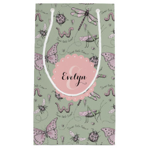 Femenine Sage and Pink Insect Pattern  Small Gift Bag