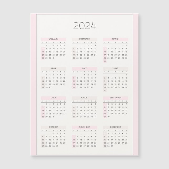 Feminine 2024Annual Calender Planner Magnetic Card (Front)