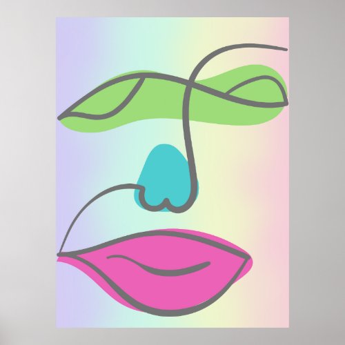 Feminine Abstract Face Shape Grunge Brush Portrait Poster