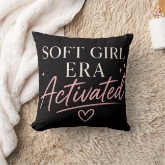 Feminine Aesthetic Soft Girl Era Black Throw Pillow