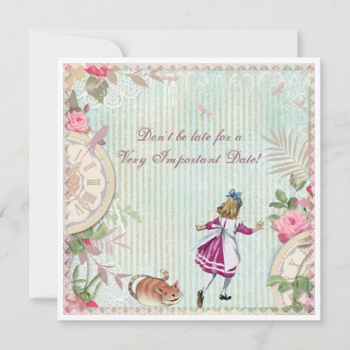 Feminine Alice in Wonderland Shabby Chic Birthday Invitation