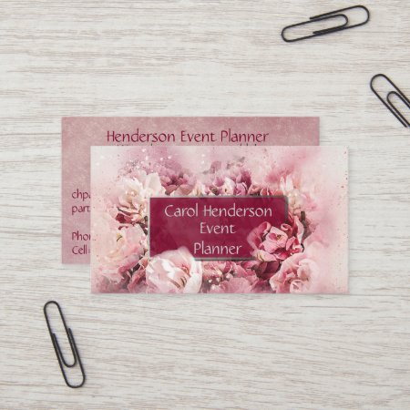 Feminine And  Elegant Floral Event Party Planner Business Card