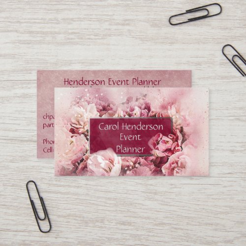 Feminine and  Elegant Floral Event Party Planner Business Card