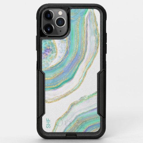 Feminine Aqua Gold Agate Marble Pattern OtterBox Commuter iPhone 11 Pro Max Case