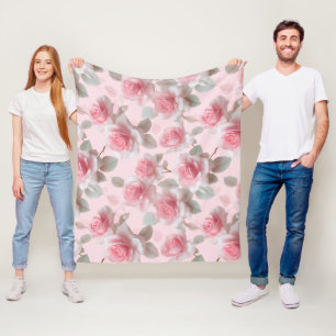 Feminine Baby Pink Rose White Floral Pattern Fleece Blanket