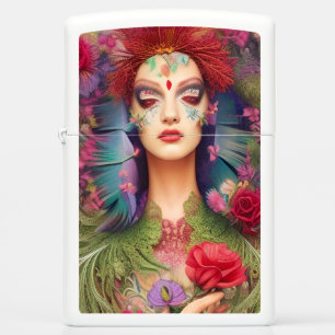 Feminine beauty roses n feathers headdress zippo lighter