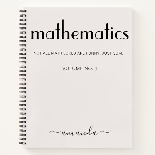 Feminine Beige Black Personalized Mathematics Notebook