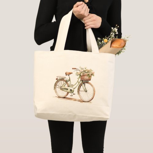 Feminine Bike Bicycle Retro Vintage Glam Grocery  Large Tote Bag