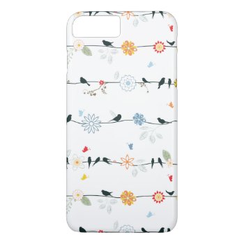 Feminine Birds On A Wire And Flowers Iphone 8 Plus/7 Plus Case by JK_Graphics at Zazzle