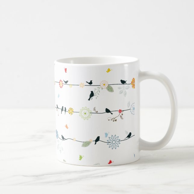 Feminine Birds on a Wire and Flowers Coffee Mug (Right)