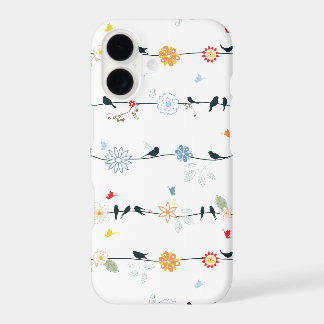 Feminine Birds on a Wire and Flowers iPhone 17 Case