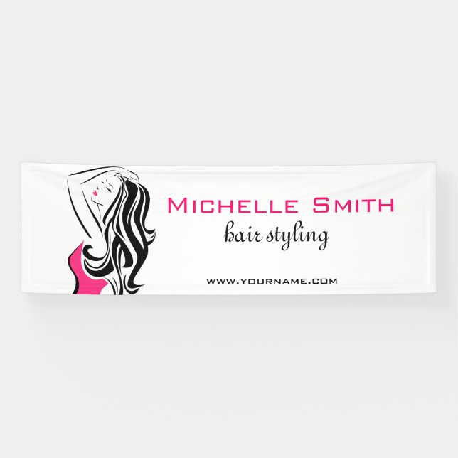 Feminine black and pink Fashion Girl Hair Styling  Banner (Horizontal)