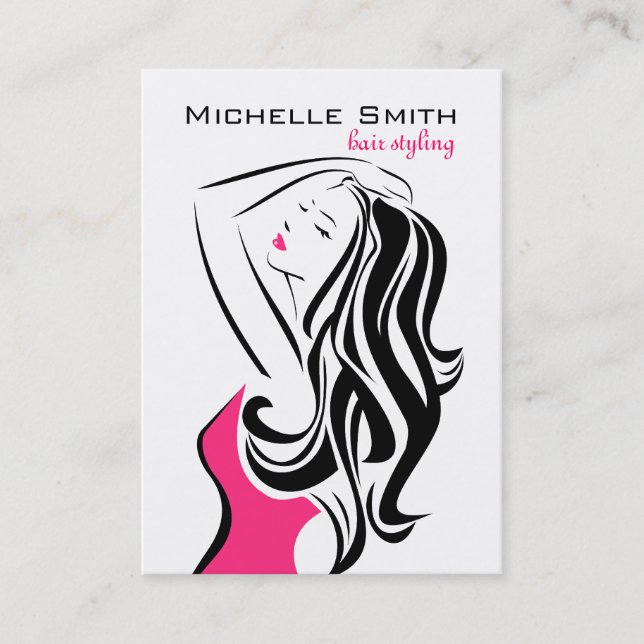 Feminine black and pink Fashion Girl Hair Styling  Business Card (Front)
