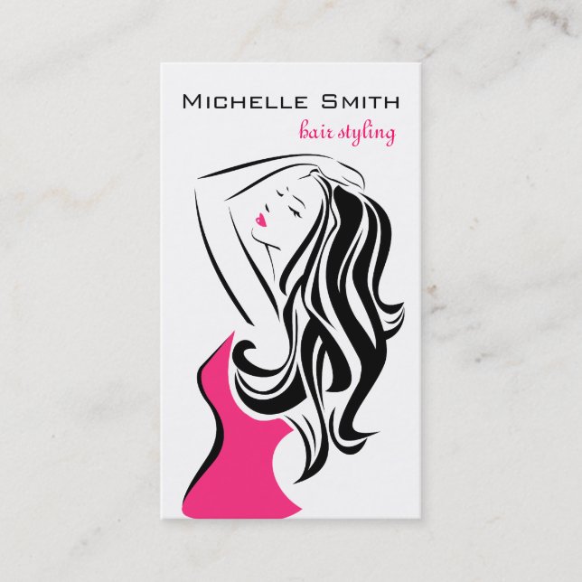 Feminine black and pink Fashion Girl Hair Styling  Business Card (Front)