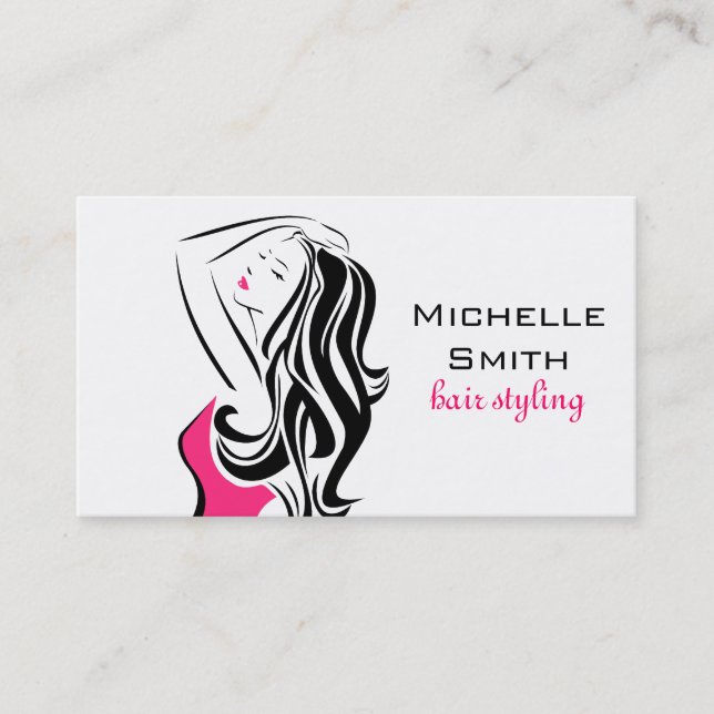 Feminine black and pink Fashion Girl Hair Styling  Business Card (Front)