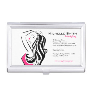 Feminine black and pink Fashion Girl Hair Styling  Case For Business Cards